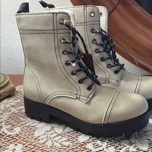 Seven7 Cream Combat Moto Boots with Chunky Platform